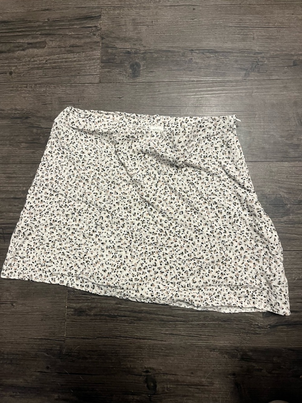 J.O.A. Cream Mini Skirt with Black and Brown Floral Dots